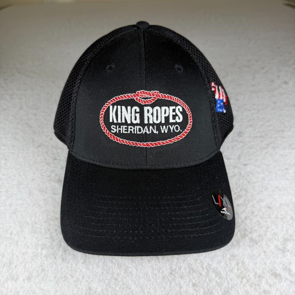 King Ropes Sheridan WYO Hat NWT Imperial L/XL Black Mesh Performance USA Flag Lo